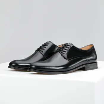 Pánské polobotky Černé Lesklé Pánské Kožené Boty Z Lícové Kůže Wojas 1005551 45