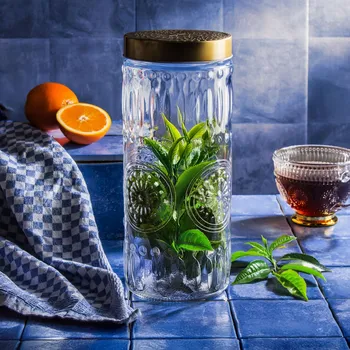 Dóza na potraviny Jar / Nádoba na prášek, skleněná, s víčkem DAISY 2,2 l