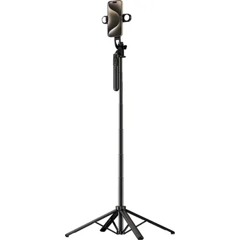 Selfie tyč Selfie tyč teleskopický stativ s duální lampou a držákem na telefon 1,75 m Černá