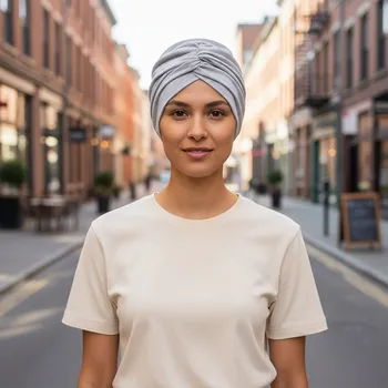 Ebbie Bavlněný turban-style - ŠEDÝ MELÍR Velikost: 54