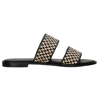 Dámské žabky Černo-Béžové Dámské Pantofle Z Lícové Kůže S Pleteninou Z Rafie Wojas 7415780 41