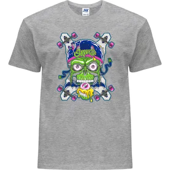 Pánské tričko panske_levne_tricko_potisk_Skull_Skate Barva: Grey melange - šedá směs, velikost: S