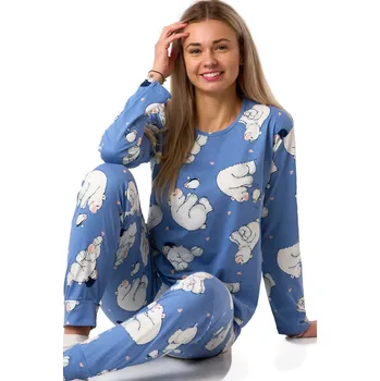 Dámské pyžamo Modré dámské pyžamo z bavlny s celoplošným vzorem medvědů 1B2320 modrá xxl