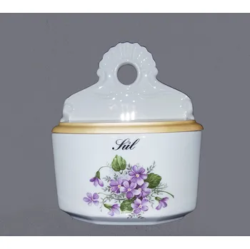 Slánka závěsná s víčkem Fialky 0,70 l nápisem Sůl, Cukr a bez nápisu