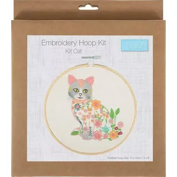 Textilie Sada na vyšívání Květinová kočka (Embroidery Hoop Kit Cat)