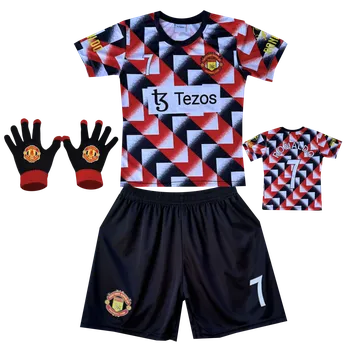 Fotbal Numberoplus Premium Dětský fotbalový dres Komplet + fotbalová pletené rukavice Manchester United FC - Cristiano Ronaldo CR7 Velikost: 9-let.(vel.128)