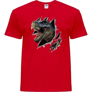 Pánské tričko panske-levne-bavlnene-tricko-potisk-trhajici-t-rex Barva: Red - červená, velikost: M