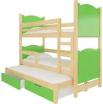 ADRK Leticia patrová postel pro 3 děti včetně roštů a matrací Zvolte variantu: Borovice + zelená