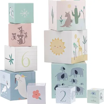 Dřevěná hračka Vilac Skládací věž z kostek zvířata světa s čísly 1-10