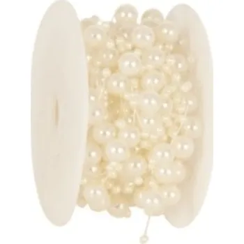 Svatební dekorace Dekorační provázek s korálky 8 mm x 10 m krémová