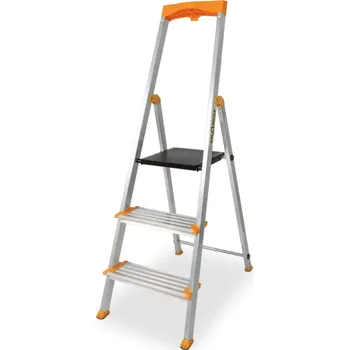Žebřík Hliníkový žebřík 3-stupňový 150 kg - extra široké stupně