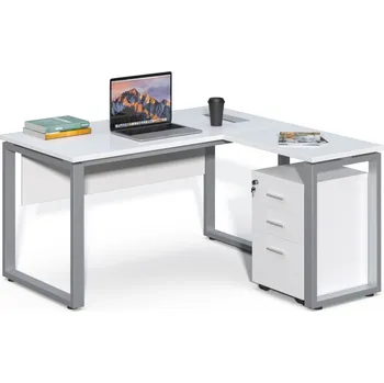 Psací stůl Rohový kancelářský stůl s kontejnerem Houseland Prime Home 01 140 cm bílý