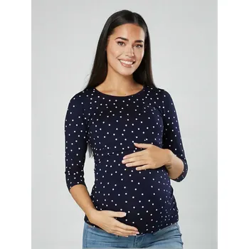 Těhotenské a kojicí tričko 3v1 - tmavě modré s puntíky, 3/4 rukáv Velikost: XL