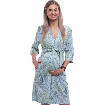 Dámský župan Zelinkavý lehký župan do porodnice na kojení s listím 1G0631 zelená xxxl