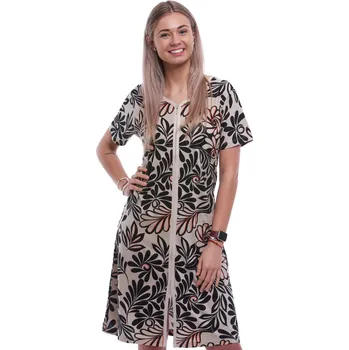 Dámská noční košile Béžový župan nebo košilka na kojení celopropínací na zip a černé mandalové květiny 1G0694 béžová xxxl