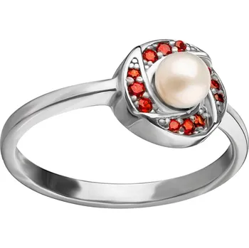 Prsten Český granát prsten stříbrný s perlou 121126 Velikost: 61