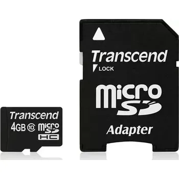 Paměťová karta Paměťová karta Transcend MicroSDHC 4GB Class 10, s adaptérem