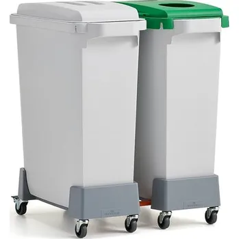 Odpadkový koš Set OLIVER, 2x koš na tříděný odpad 60 l + vozík, 2x víko (zelené a šedé)