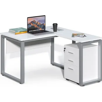 Psací stůl Rohový kancelářský stůl s kontejnerem Houseland Prime Home 01 120 cm bílý