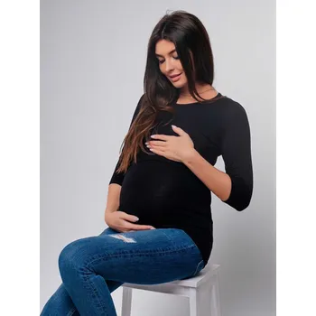 Těhotenské a kojicí tričko 3v1 - černé, 3/4 rukáv Velikost: M