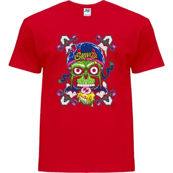 Pánské tričko panske_levne_tricko_potisk_Skull_Skate Barva: Red - červená, velikost: S
