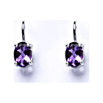 Náušnice Zlaté náušnice, bílé i žluté zlato, přírodní ametyst tmavý 7x5 mm - NK 1246 (Zlaté náušnice s ametystem)