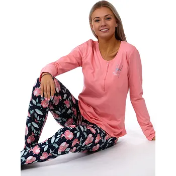 Dámské noční prádlo Růžové dámské pyžamo s knoflíky a růžovými květy 1B1652 růžová xxxl