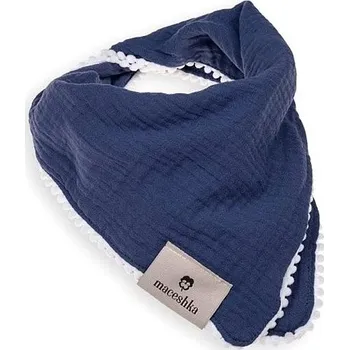 Bryndák Maceshka Slintáček Nature dvojitý s ozdobným okrajem Indigo, pompony