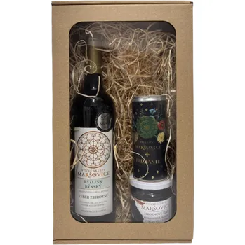 Víno Set Maršovice Ryzlink rýnský 2021 a Frizzante plech 0,25l s želé + dárkové balení
