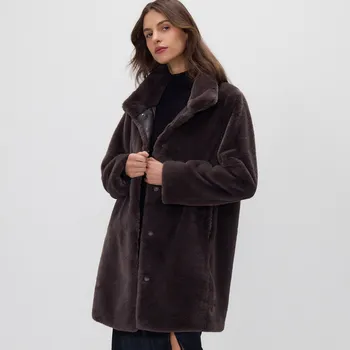 Reserved - Kabát z napodobeniny kožešiny - tmavě hnědá - 684HD-89X - 684HD-89X-S