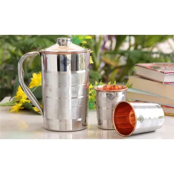 Indian Art Villa Luxusní ocelovo měděný džbán s poháry, dárková sada - 3 ks