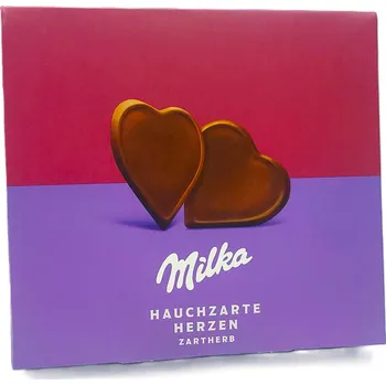 Bonboniéra MILKA HAUCHZARTE HERZEN- jemně hořká čokoládová srdíčka 130g