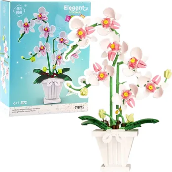 ostatní stavebnice LEAN Toys Orchidej Stavební kostky Orchidej v květináči Růžová a bílá 718 ks
