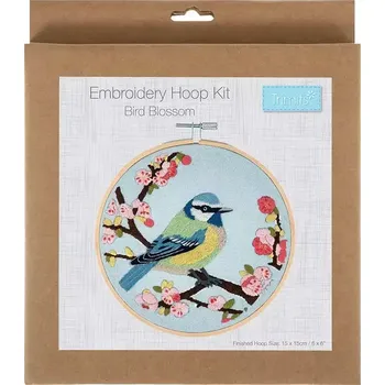 Textilie Sada na vyšívání Ptáček s květy (Embroidery Hoop Kit Bird Blossom)