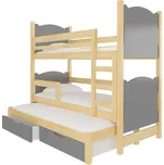 ADRK Leticia patrová postel pro 3 děti včetně roštů a matrací Zvolte variantu: Borovice + šedá