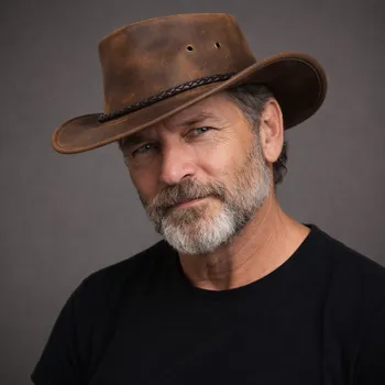 Klobouk Scippis Australský klobouk kožený - hnědý kožený klobouk OUTBACK LEGEND Velikost: 55 cm (S)