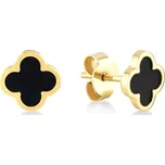 Lillian Vassago Zlaté náušnice čtyřlístek s onyxem LLV31-GER042 Barva zlata: Žlutá