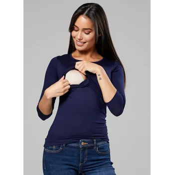 Těhotenské a kojicí tričko 3v1 - tmavě modré, 3/4 rukáv Velikost: XL