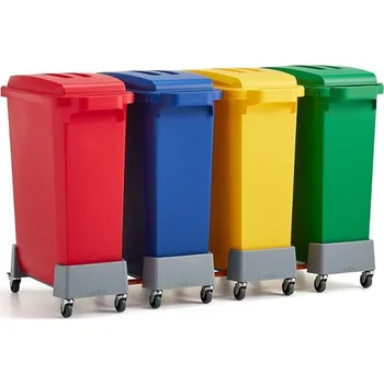 Odpadkový koš Set OLIVER, 4x koš na tříděný odpad 60 l + vozík, 4x víko