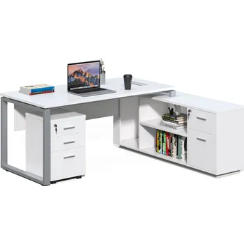 Psací stůl Kancelářský stůl s kontejnerem a komodou Houseland Prime Home 03 180 cm bílý