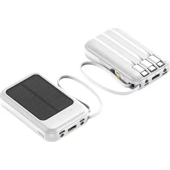 Powerbanka Solární mini powerbanka 10000mAh s nabíjecími kabely - Bílá