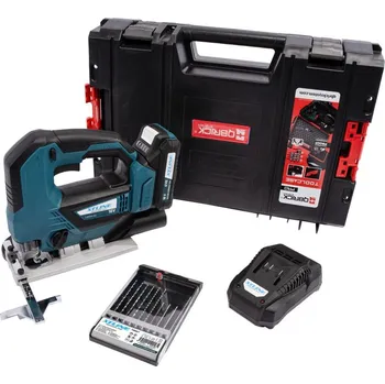 Zahrada Aku přímočará pila bezuhlíková 18 V + baterie 2.0 Ah + nabíječka 2.4 A + pilové plátky + b