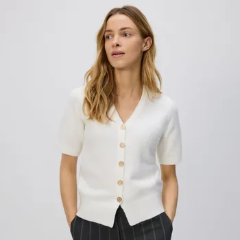 Dámský svetr Reserved - Kardigan s ozdobnými knoflíky - krémová - 640HO-01X - 640HO-01X-L