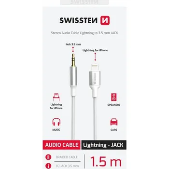 Audio kabel Audio adaptér Swissten Textile Lightning / 3,5 mm Jack 1,5 m – bílý