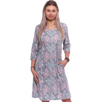 Dámské noční prádlo Šedý župan nebo košilka pro ženy na kojení celopropínací na zip s listím 1G0624 šedá xxl