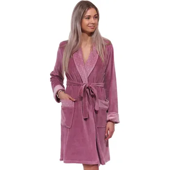Dámský župan Dámský župan, velur, elegantní hřejivý sametový 1TB0090 růžová s