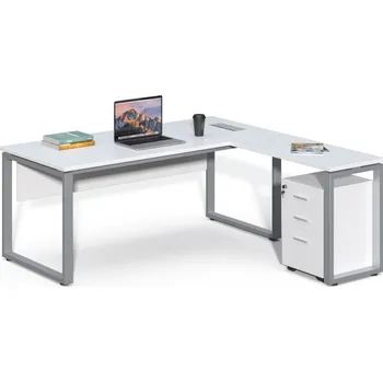 Psací stůl Rohový kancelářský stůl s kontejnerem Houseland Prime Home 01 180 cm bílý