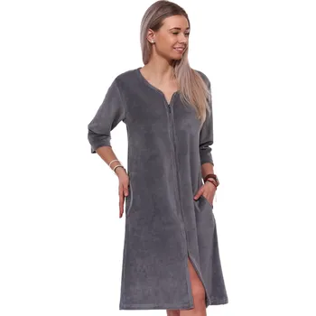 Dámská noční košile Župan pro ženy na zip, hřejivý 1TB0084 šedá xxxl