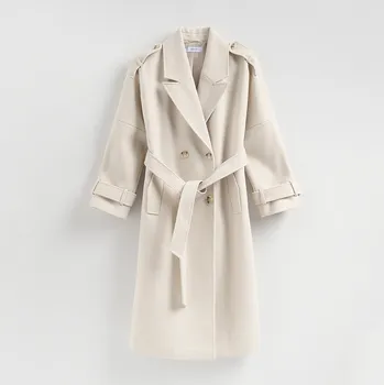 Reserved - Dvouřadý kabát s&nbsp;páskem - tělová - 475IA-02X - 475IA-02X-M