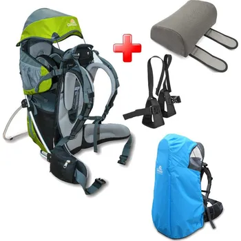 Přeprava dětí Corazon Panda + Stupačky + Pláštěnka + Opěrka hlavy dětské nosítko kompletní set - Zelená